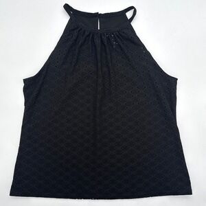 White House Black Market WHBM Eyelet Shirt Career Casual Top Sleeveless Blouse M